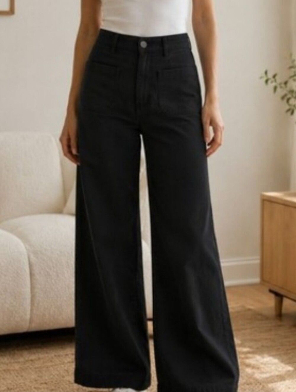 J.Crew Black Wide Leg Linen Blend Pants 31 Minimalist Quiet Luxury Coastal Patch